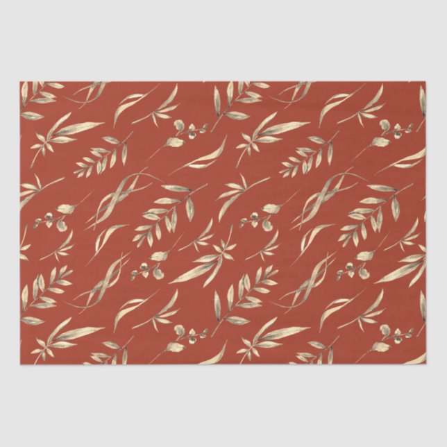Terracotta Autumn Greenery Tissue Paper (Front)