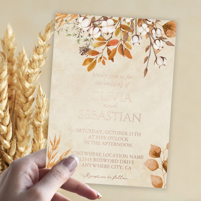Terracotta Autumn Leaves Boho Fall Wedding Foil Invitation (Creator Uploaded)