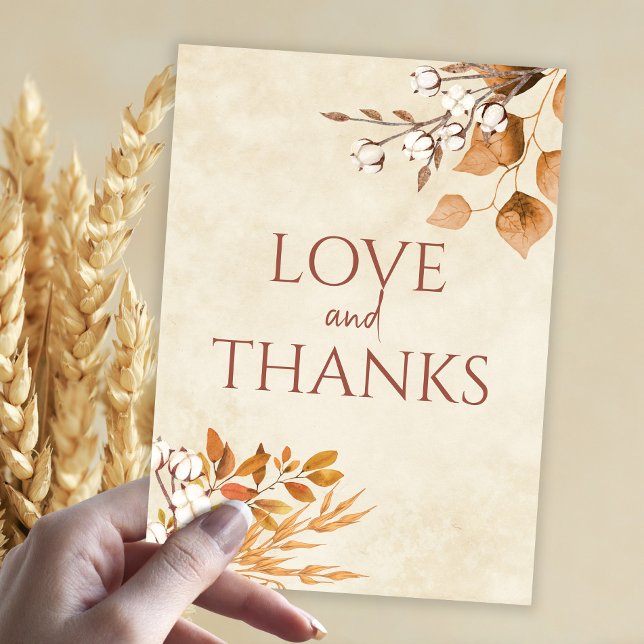 Terracotta Autumn Leaves Boho Fall Wedding Thank You Card (Creator Uploaded)