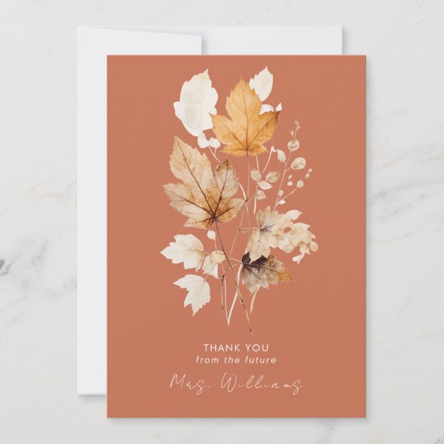 Terracotta Autumn Leaves Bridal Shower Thank You Invitation (Front)
