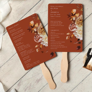 Terracotta Autumn Leaves Wedding Program Hand Fan