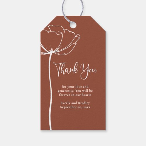 Terracotta Autumn Simple Floral Wedding Thank You  Gift Tags