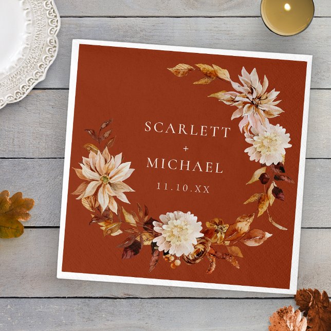 Terracotta Autumn Wedding Napkins (Terracotta Copper Tone Autumn Floral Wedding Napkins by Painted Paperie
)