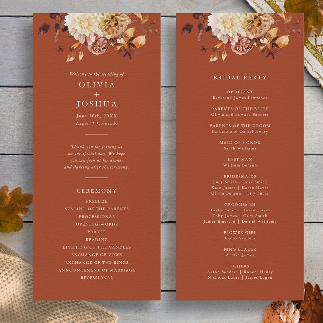 Terracotta Autumn Wedding Program (Terracotta Autumn Watercolor Floral Wedding Program by Painted Paperie
)