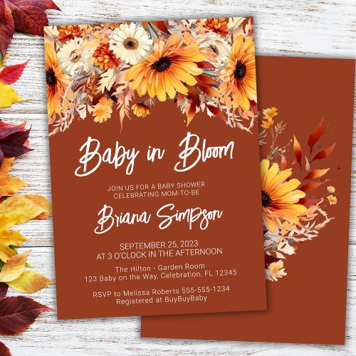 Terracotta Baby in Bloom Fall Floral Baby Shower Invitation