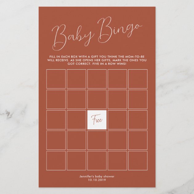 Terracotta Baby Shower Bingo Game
