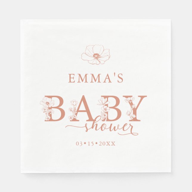 Terracotta Baby Shower | Elegant Wildflower Floral Napkins (Front)