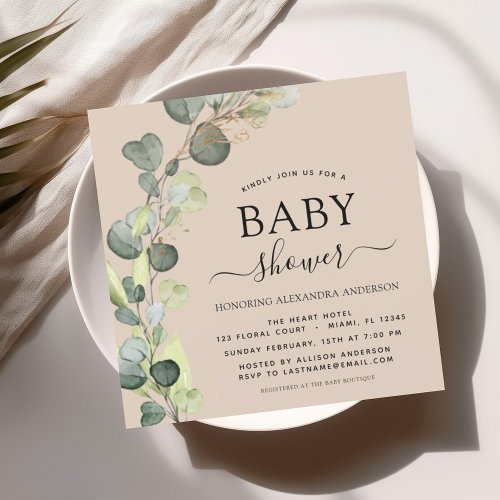 Terracotta Baby Shower Greenery Eucalyptus Invitation