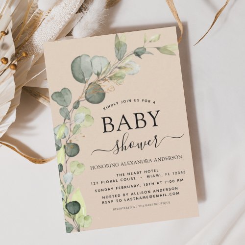 Terracotta Baby Shower Greenery Eucalyptus Invitation