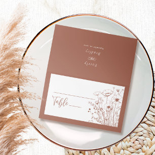 Terracotta Background White Wildflower Monogram Place Card