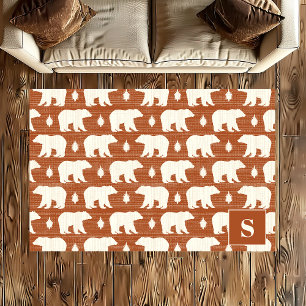 Terracotta Bear Pattern Boho Monogram Rug