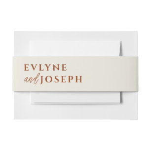 Terracotta Beige Boho Burnt Orange Bold Wedding  Invitation Belly Band
