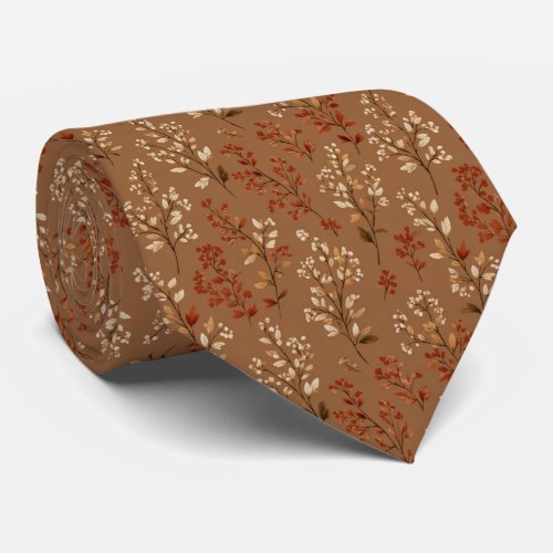 Terracotta Beige Botanical Wedding Groom Groomsmen Neck Tie