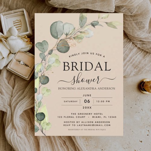 Terracotta Beige Bridal Shower Eucalyptus Invitation