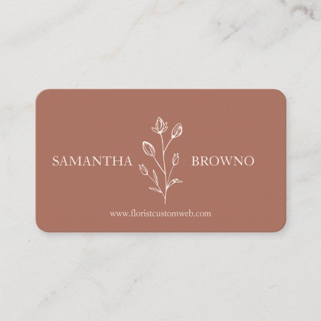 Terracotta Beige Elegant Line Flower Business Card