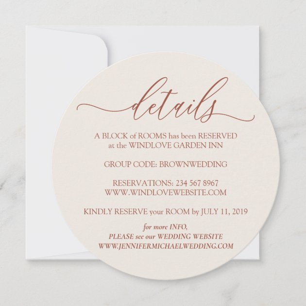 Terracotta Beige Elegant Simple Wedding Details Invitation