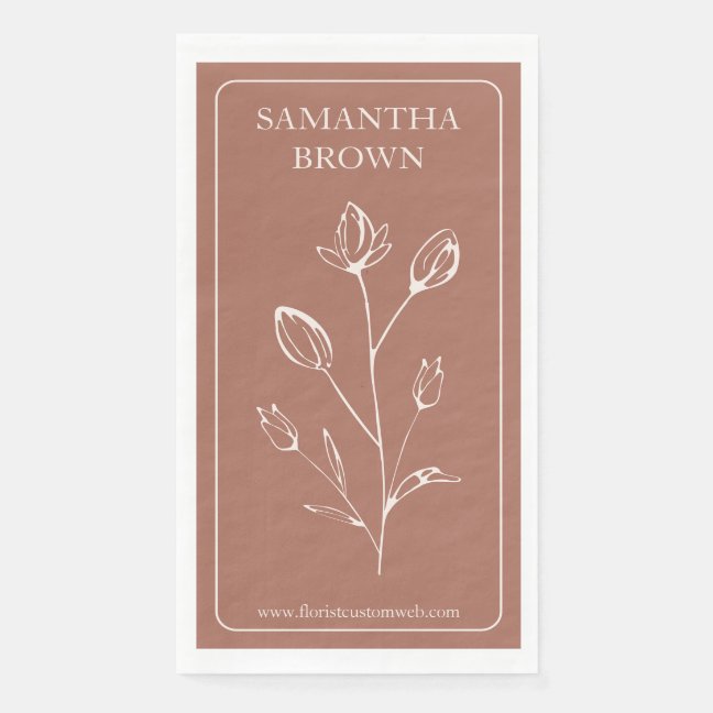 Terracotta Beige Framed Branding Logo Flower Paper Guest Towels