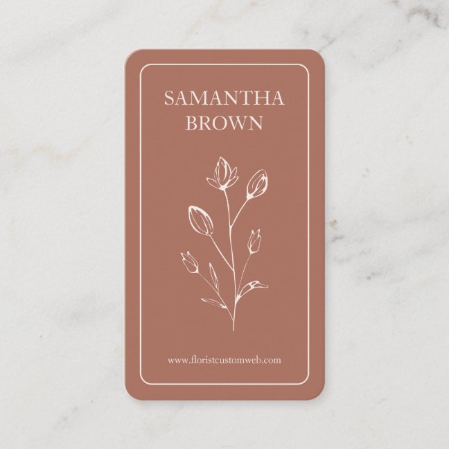 Terracotta Beige Framed Vertical Logo Flower Business Card
