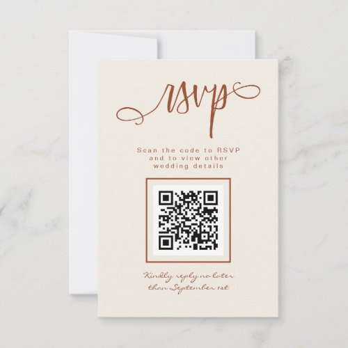Terracotta Beige Handwritten Script Simple QR Code RSVP Card