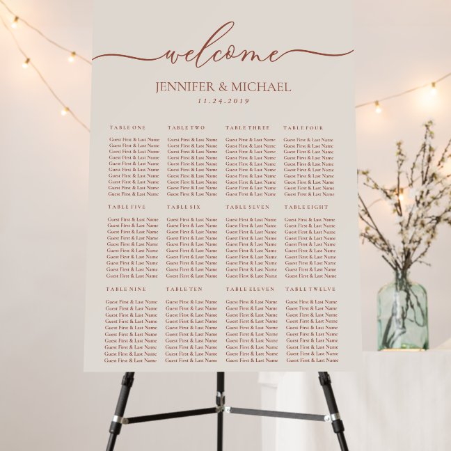 Terracotta Beige Ivory Seating Number Welcome Foam Board