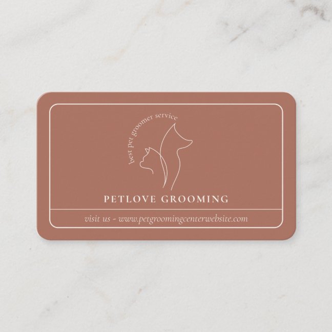 Terracotta Beige Minimal Framed Line Cat Dog Pet Business Card