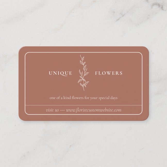 Terracotta Beige Minimal Framed Line Flower Business Card