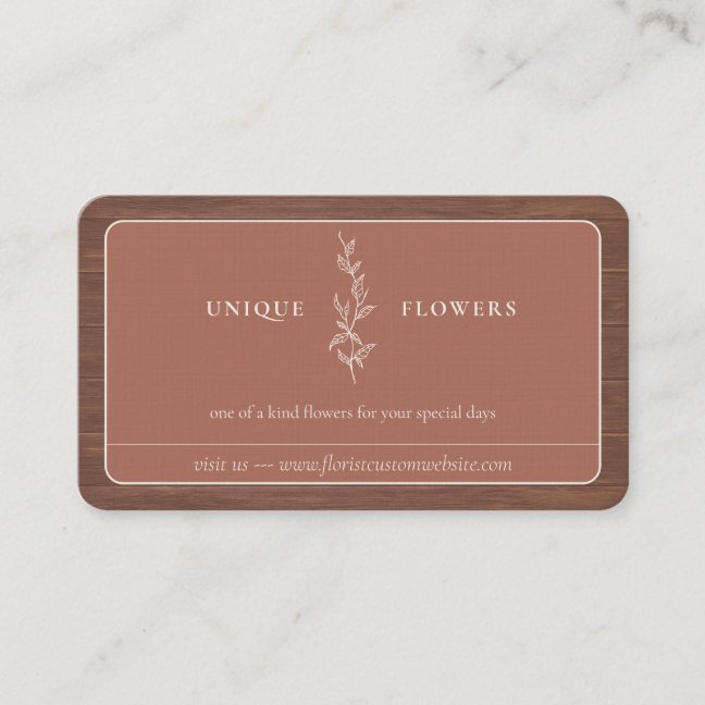Terracotta Beige Minimal Framed wood Flower Business Card