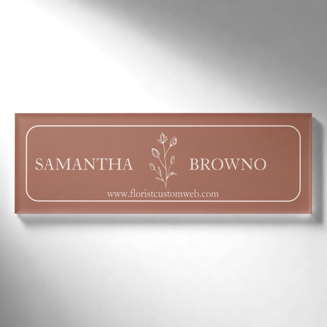 Terracotta Beige Script Elegant Framed Flower Name Tag