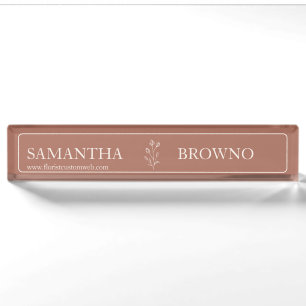 Terracotta Beige Script Girly Event Planner Flower Desk Name Plate
