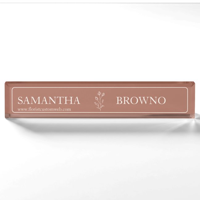 Terracotta Beige Script Girly Event Planner Flower Desk Name Plate