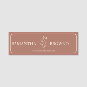 Terracotta Beige Script Signature Framed Flower Name Tag