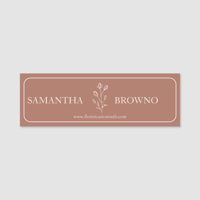 Terracotta Beige Script Signature Framed Flower Name Tag