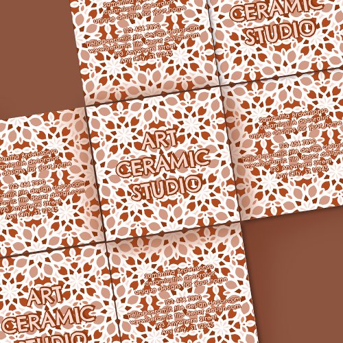Terracotta Beige Seamless Pattern Emboss Square Business Card
