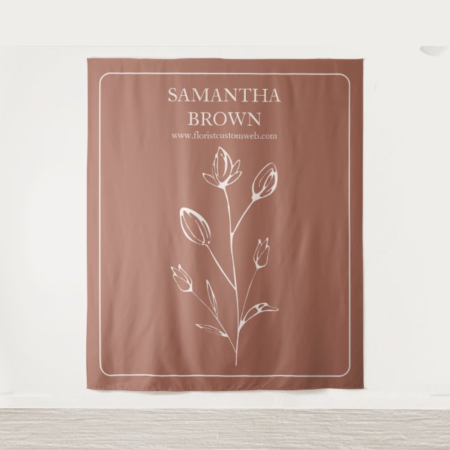 Terracotta Beige Vertical Logo Flower Tapestry
