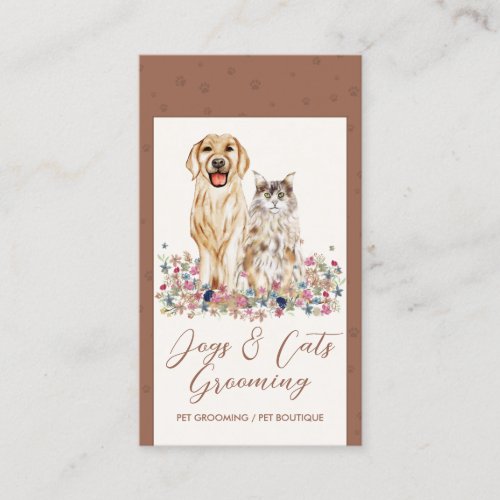 Terracotta Beige Watercolor Dogs Cats Pet Sitter Business Card