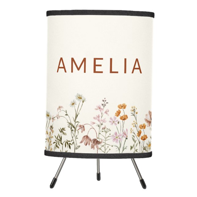 Terracotta Beige Wildflower Baby in Bloom Floral  Tripod Lamp (Front)