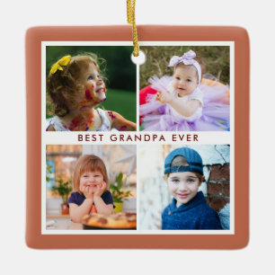 Terracotta Best Grandpa Ever 4 Photo Christmas Ceramic Ornament