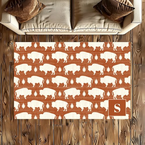 Terracotta Bison Pattern Boho Monogram Rug