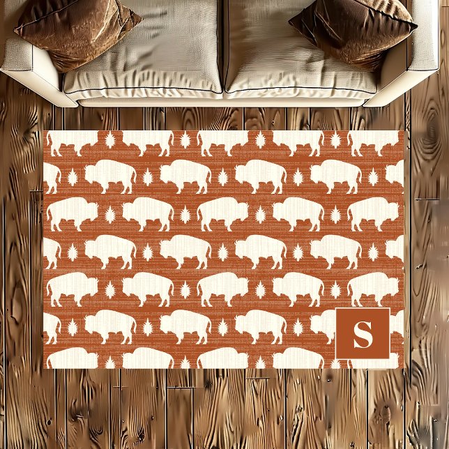 Terracotta Bison Pattern Boho Monogram Rug (Creator Uploaded)