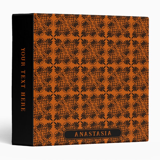 Terracotta Black Ancient Greek Meander Pattern 3 Ring Binder (Front/Spine)