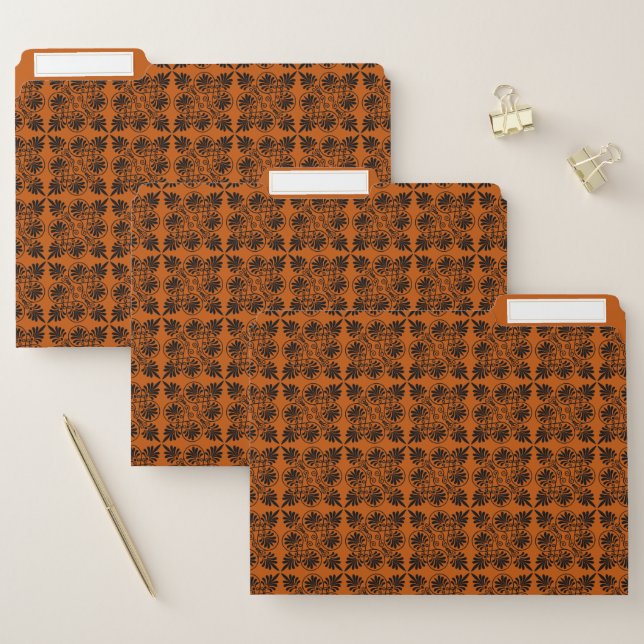 Terracotta Black Ancient Greek Meander Pattern File Folder (Set)