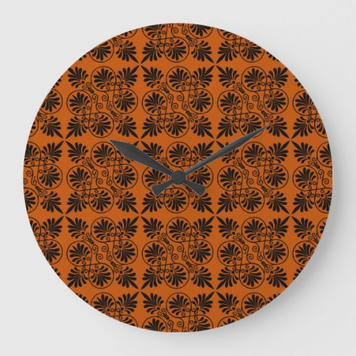 Terracotta Black Ancient Greek Meander Pattern Large Clock