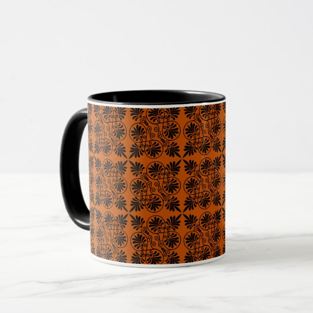 Terracotta Black Ancient Greek Meander Pattern Mug (Front Left)