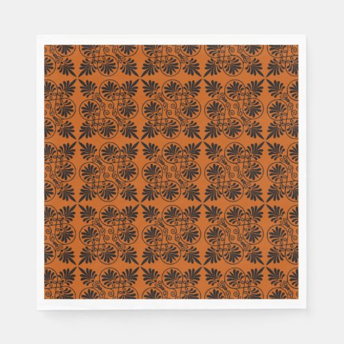 Terracotta Black Ancient Greek Meander Pattern Napkins