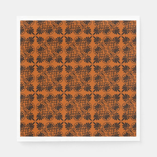 Terracotta Black Ancient Greek Meander Pattern Napkins (Front)