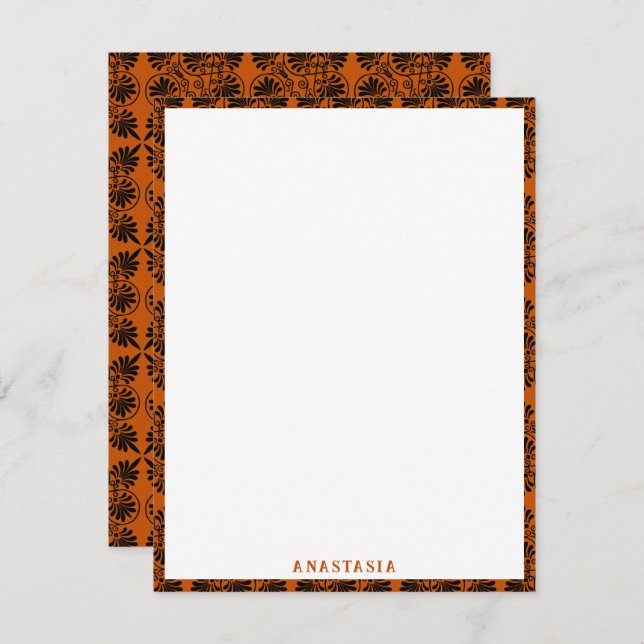 Terracotta Black Ancient Greek Meander Pattern Note Card (Front/Back)