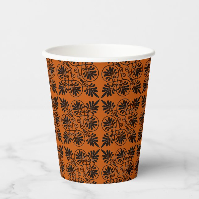 Terracotta Black Ancient Greek Meander Pattern Paper Cups (Front)