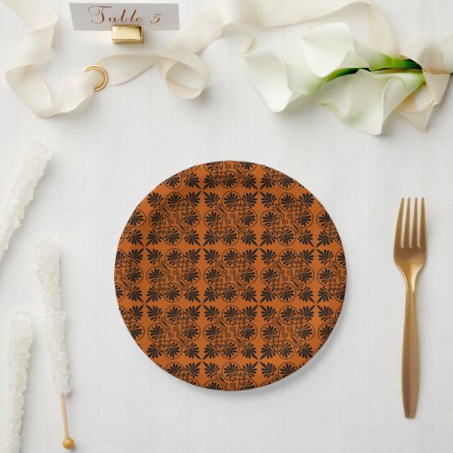 Terracotta Black Ancient Greek Meander Pattern Paper Plates