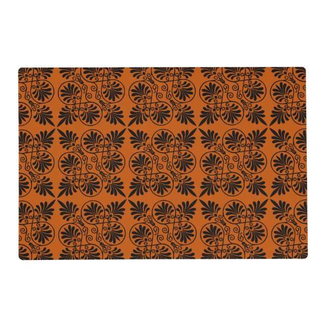 Terracotta Black Ancient Greek Meander Pattern Placemat (Front)