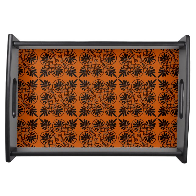 Terracotta Black Ancient Greek Meander Pattern Serving Tray (Front)